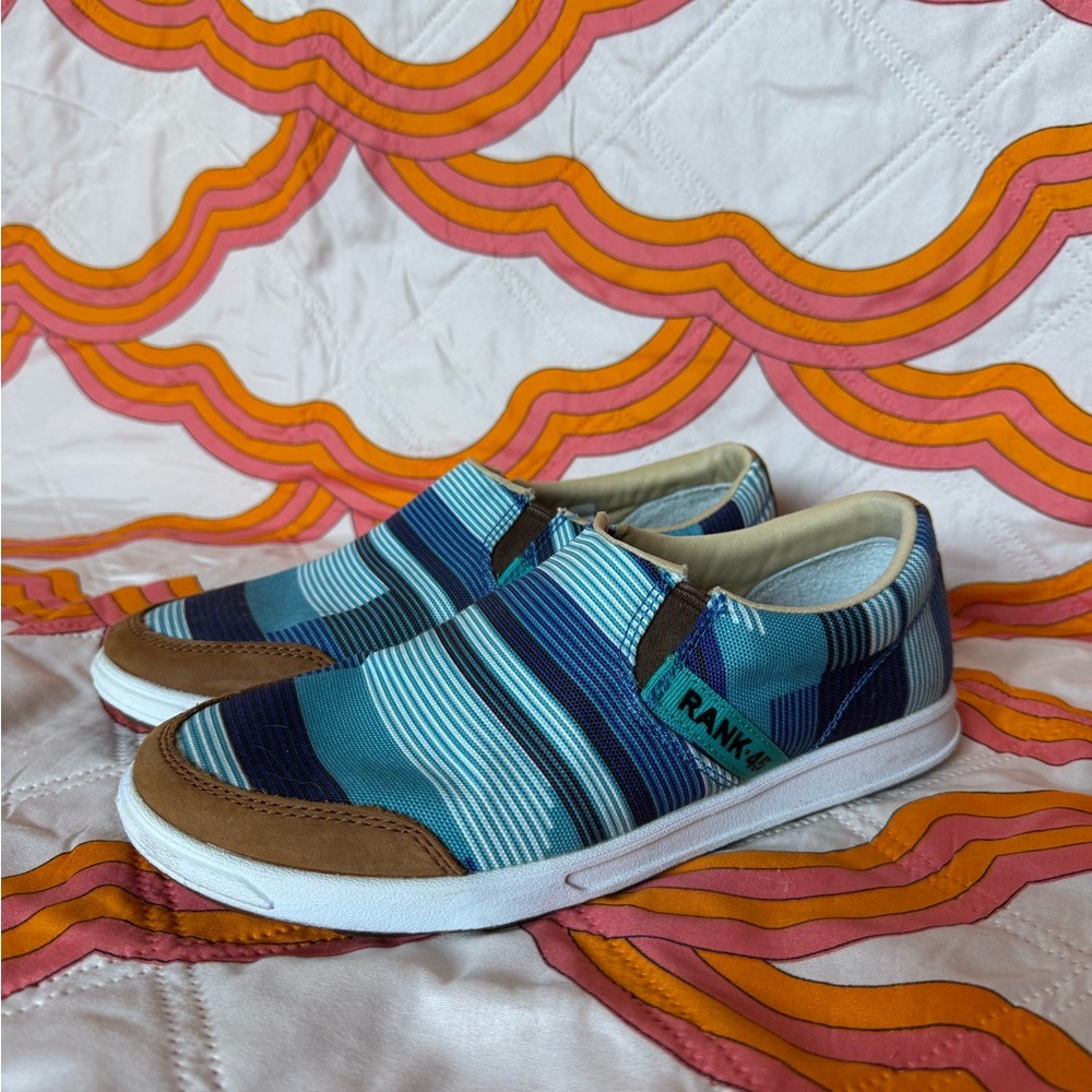 Blue and Brown Flats with Velcro Closure and Rubber Sole